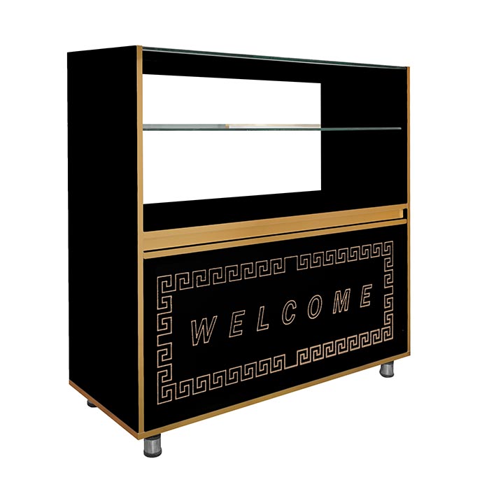 میز ویترین طول 1 متری سیاه با نوار طلایی