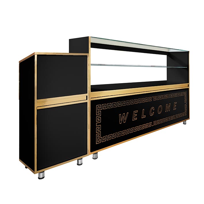 میز پاچال و ویترین 1/5 متری سیاه با نوار طلایی