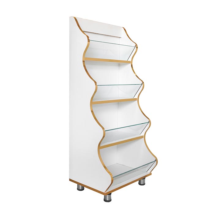 استند 4 طبقه سفید با نوار طلایی