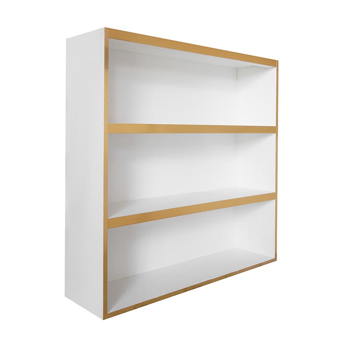 قفسه دیوار ابعاد 25x90x90 سفید با نوار طلایی
