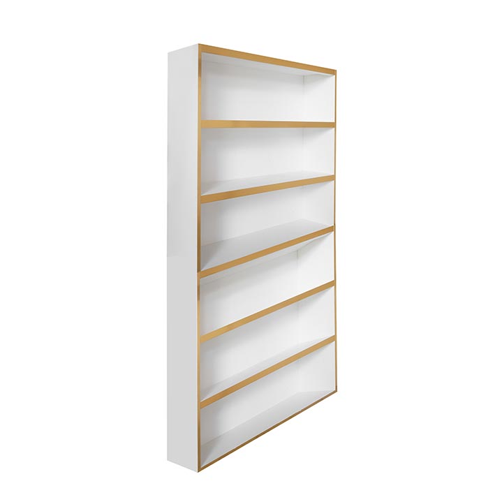 قفسه ایستاده ابعاد 25x90x180 سفید با نوار طلایی