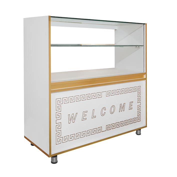 میز ویترین طول 1 متری سفید با نوار طلایی