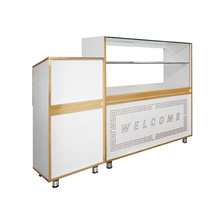 میز پاچال و ویترین 1 متری سفید با نوار طلایی